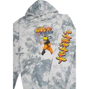 Naruto Shippuden Shonen Hoodie Large Jumping with Kanji Anime Tie Dye Grey NWT